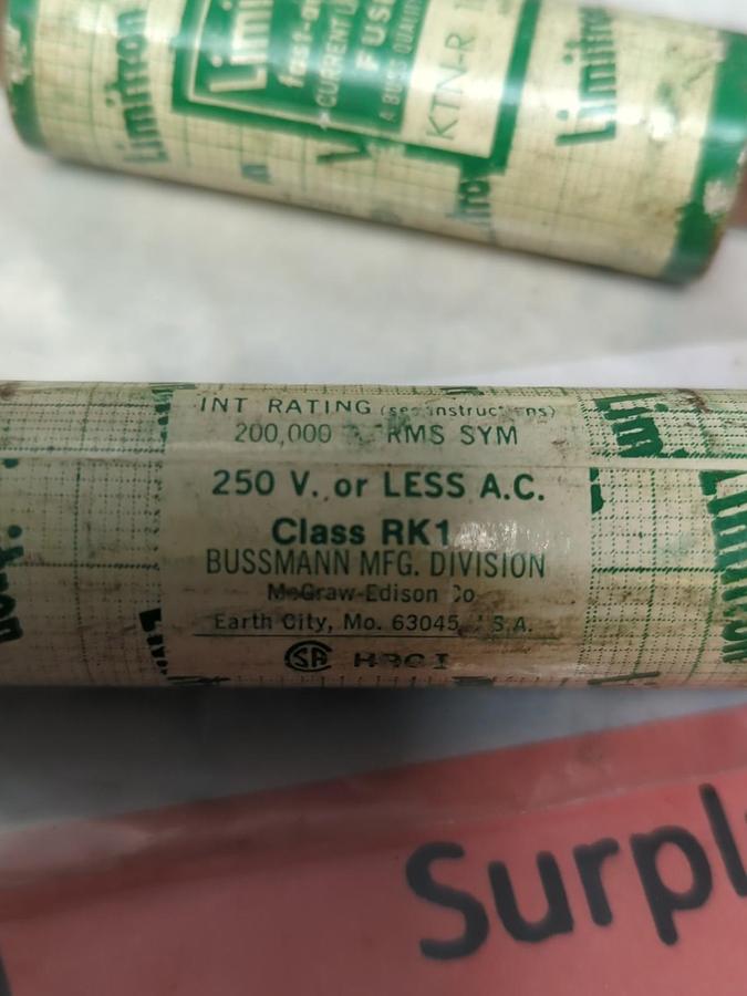 Used COOPER BUSSMANN,KTN-R-100,LIMITRON 100 AMP FUSE LOT OF 2 PRE-OWNED