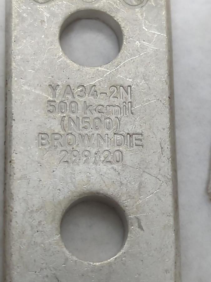 BURNDY,YA342N,HYLUG BROWN COMPRESSION LUG 500 CU 2-HOLE LONG 1/2 BOX OF 6 NOS