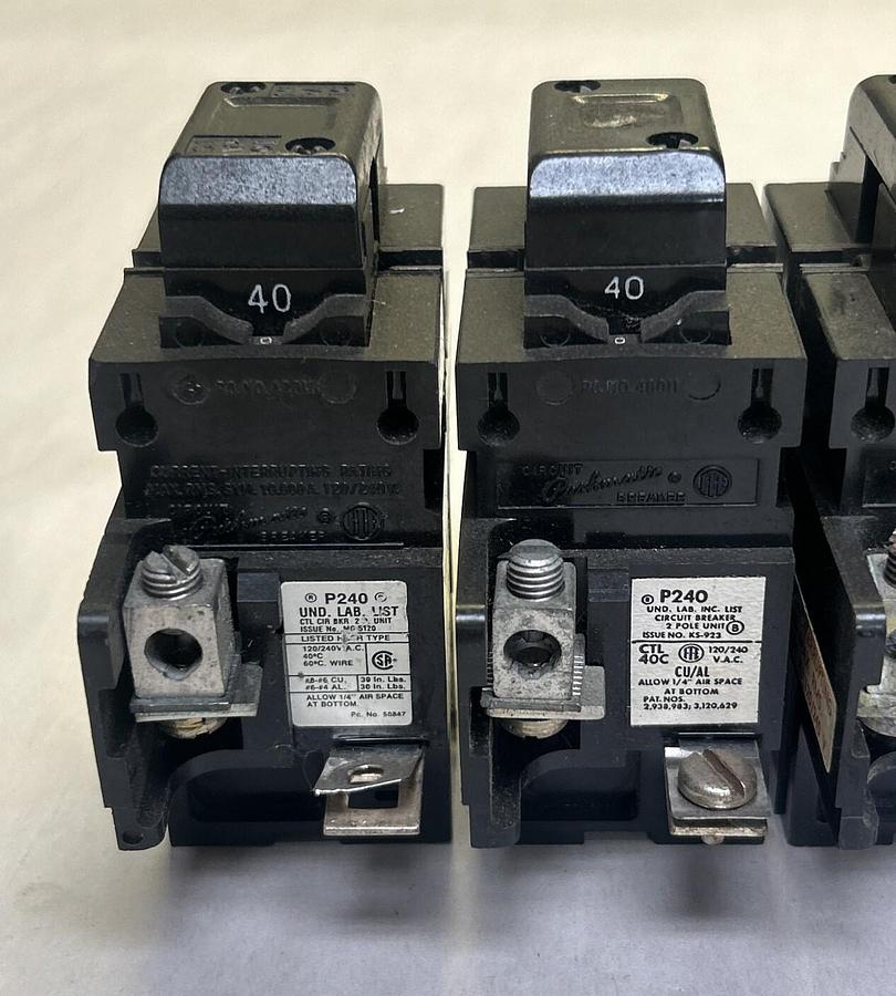Used BULLDOG,P240,PUSHMATIC CIRCUIT BREAKER 40A 120/240V 2P LOT OF 5