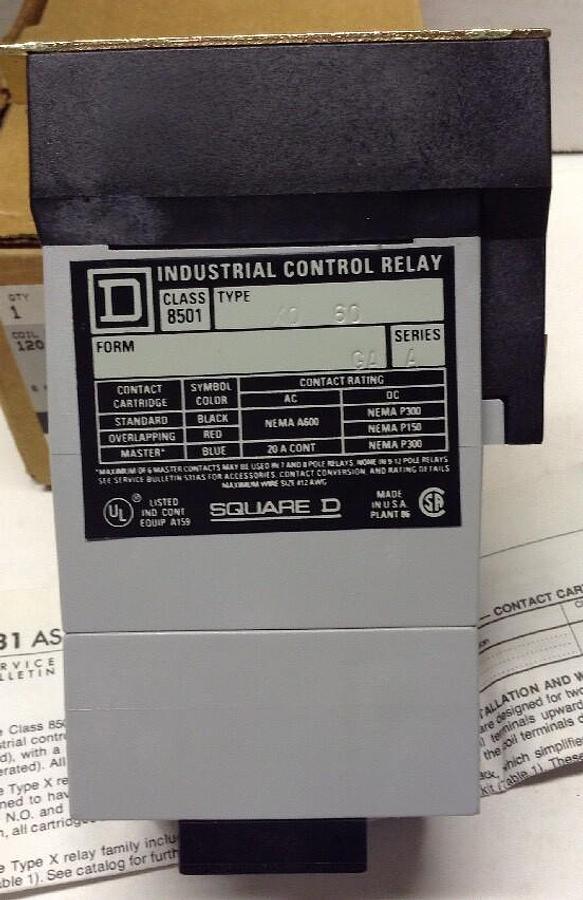 Square D,8501,Type X060V02 AC Control Relay