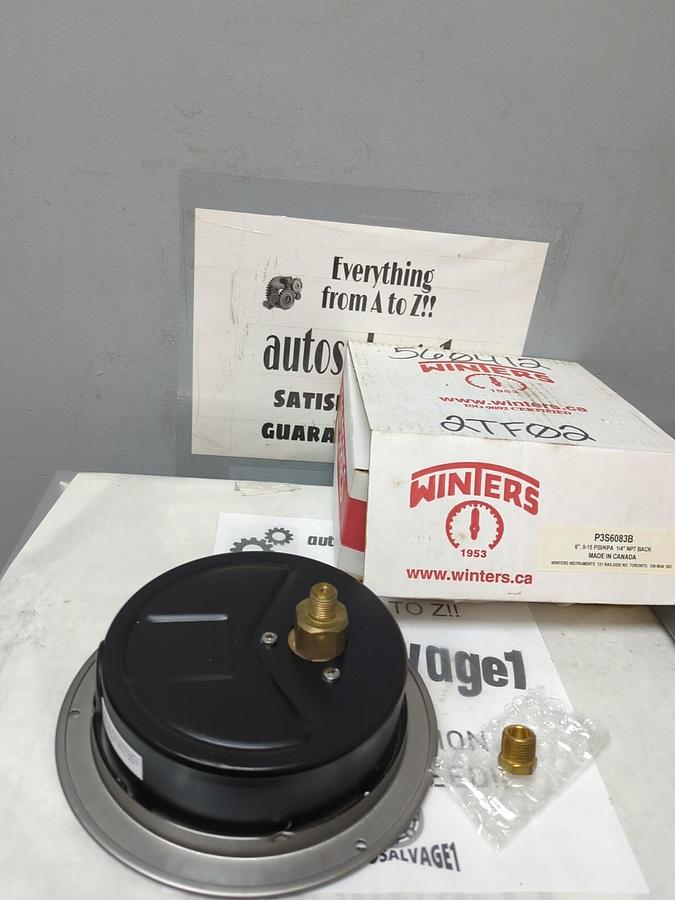 WINTERS,P3S6083B,6 IN PRESSURE GAUGE 0-15 PSI/KPA 1/4 IN NPT NOS