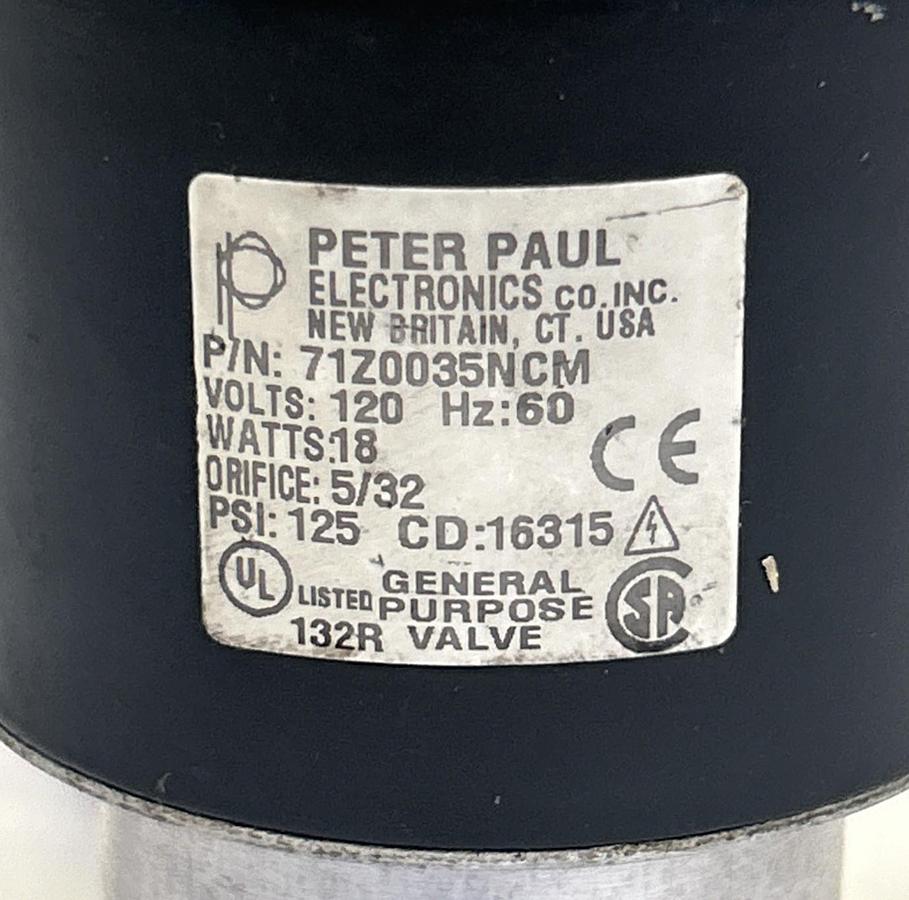 Used PETER PAUL,71Z0035NCM,SOLENOID VALVE 120V