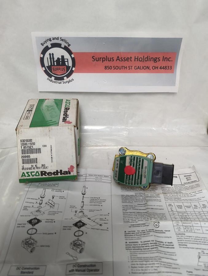 ASCO,SC8210G002,2-WAY SOLENOID VALVE 1/2 INCH 120/60-110/50 NOS