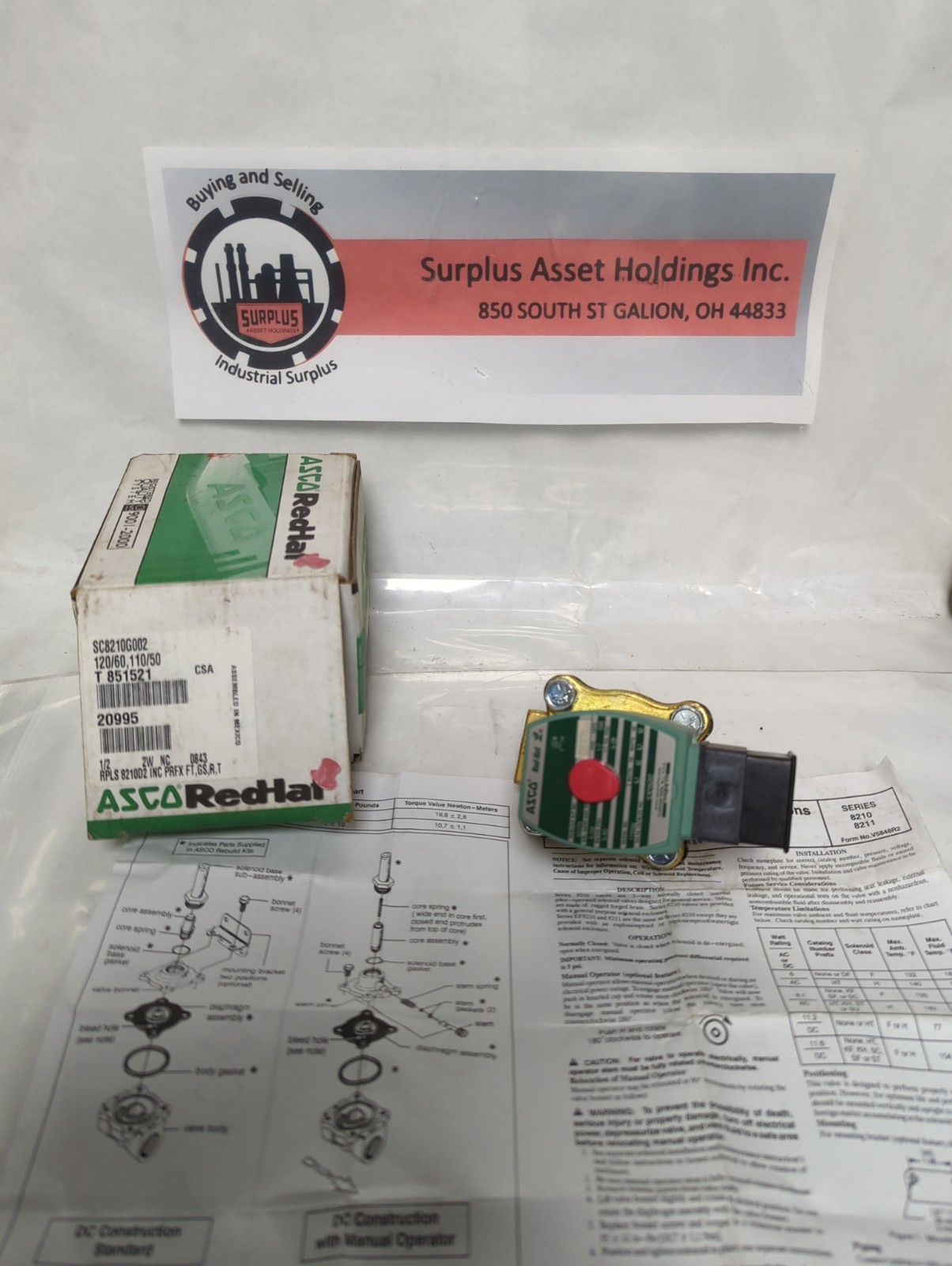 ASCO,SC8210G002,2-WAY SOLENOID VALVE 1/2 INCH 120/60-110/50 NOS