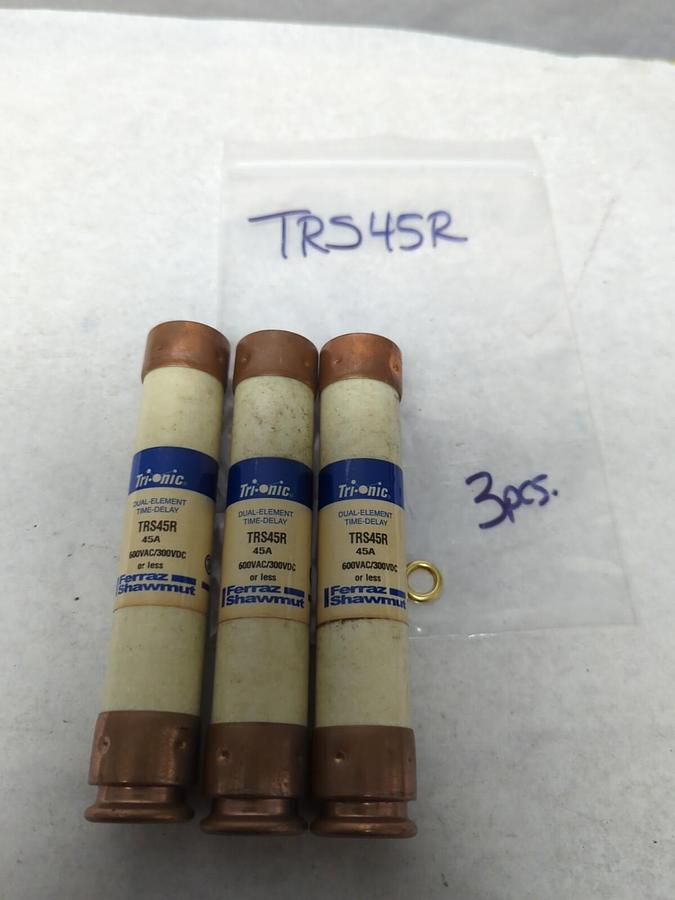 Used FERRAZ SHAWMUT,TRS45R,TIME-DELAY 45 AMP FUSE LOT OF 3 PRE-OWNED