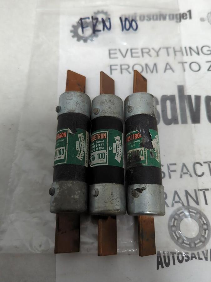 COOPER BUSSMANN,FRN-100,FUSETRON 100 AMP FUSES LOT OF 3 NOS