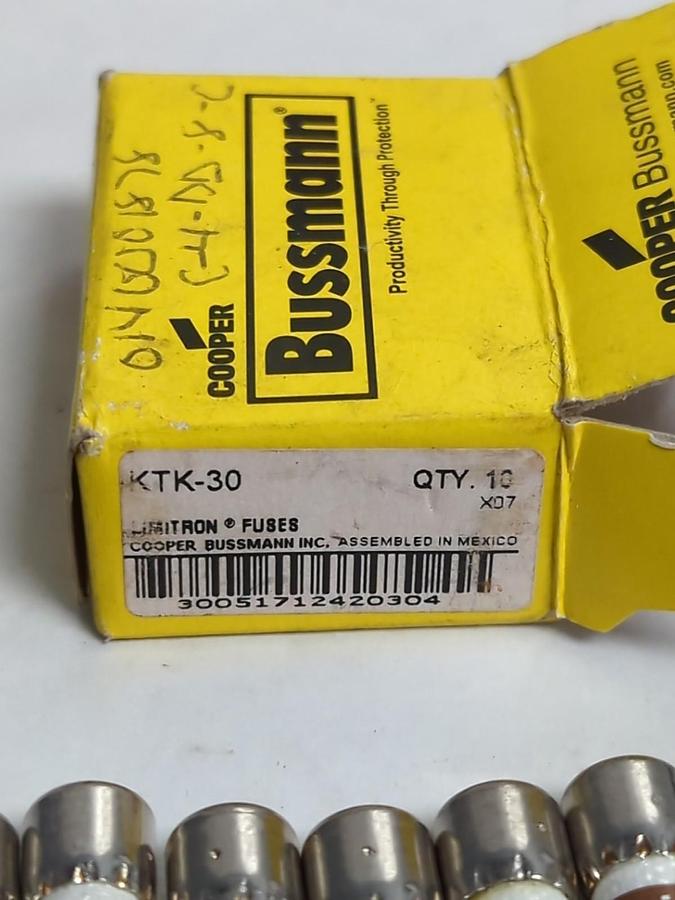 COOPER BUSSMANN,KTK-30,LIMITRON 30 AMP FUSES BOX OF 10 NOS