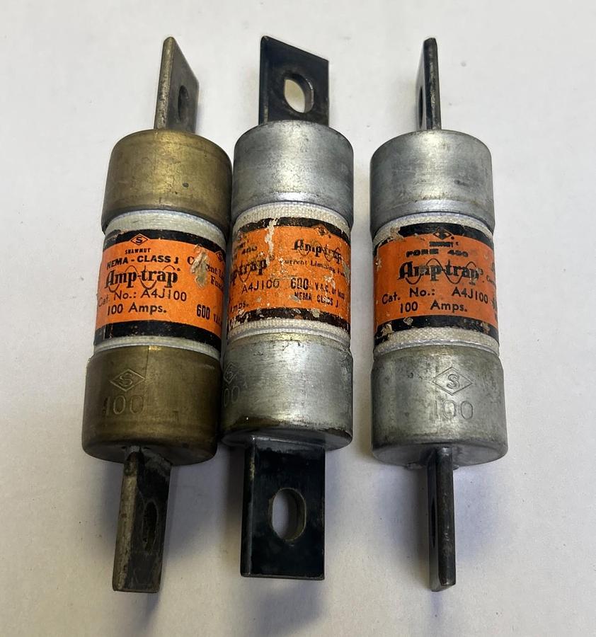 Used SHAWMUT,A4J100,AMP-TRAP FUSE 100A 600V LOT OF 3