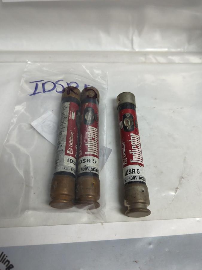 Used LITTELFUSE,IDSR-5,INDICATOR FUSE 5 AMP LOT OF 3 PRE-OWNED
