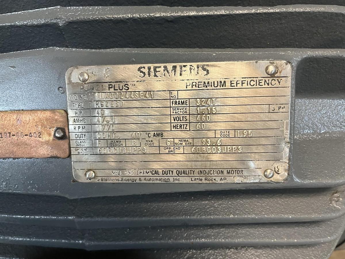 Used SIEMENS,1LA03244SE41,PE-21 PLUS MOTOR RGZESD 40HP 1770RPM 3PH 324T