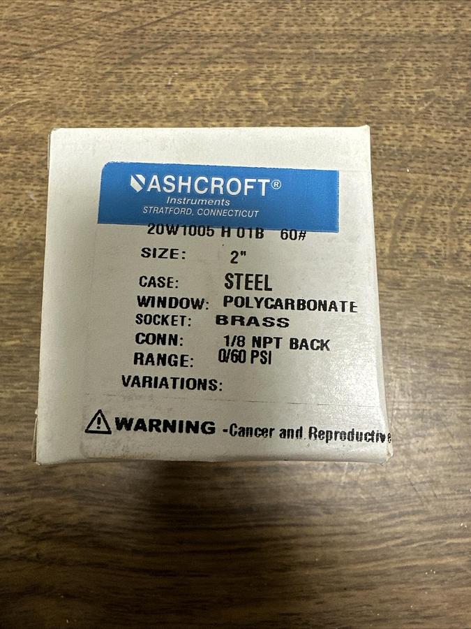 Used Ashcroft,20W1005H01B 60#,0-60 PSI 2.0" Pressure Gauge Back Mount