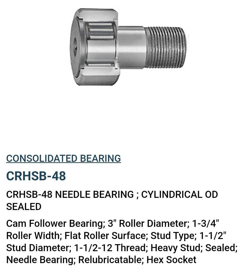 CONSOLIDATED,CRHSB-48,CAM FOLLOWER BEARING 3 IN ROLLER DIA 1-3/4 IN WIDTH NOS