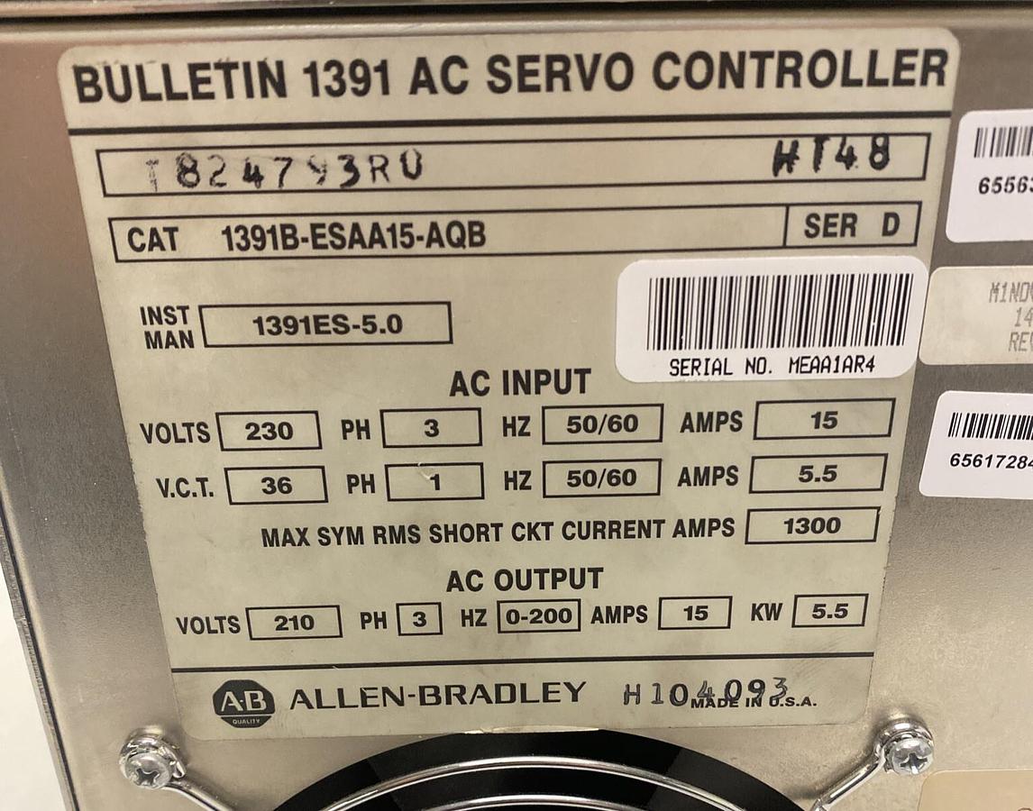 Used ALLEN BRADLEY,1391B-ESAA15-AQB,SER D AC SERVO CONTROLLER REFURBISHED