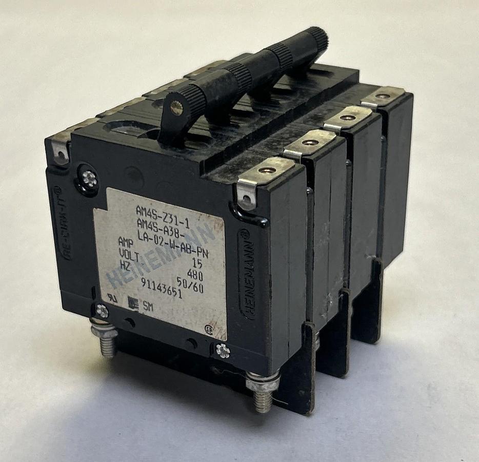 Used HEINEMANN,AM4S-231-1,CIRCUIT BREAKER 15A 480V 4P