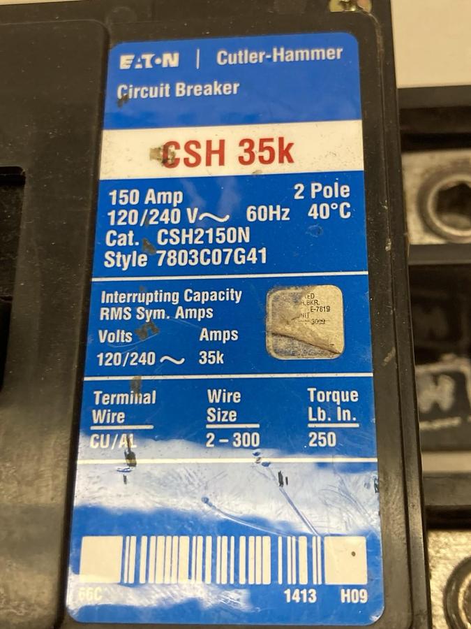 Used Cutler-Hammer Eaton,CSH 35k CSH2150N,Circuit Breaker 2-Pole 200A 120/240V