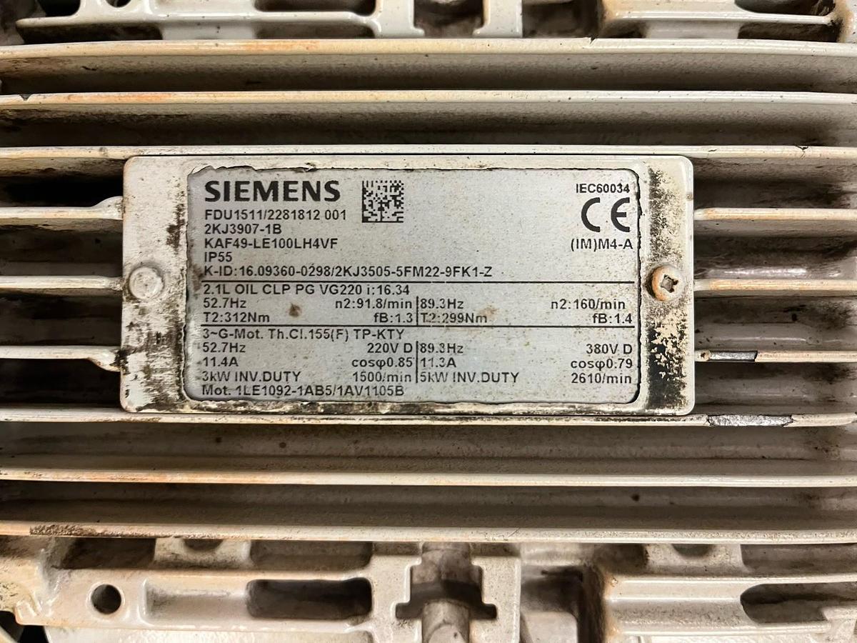 Used SIEMENS,KAF49-LE1LH4VF,GEARMOTOR, RATIO 16.34 91.8RPM