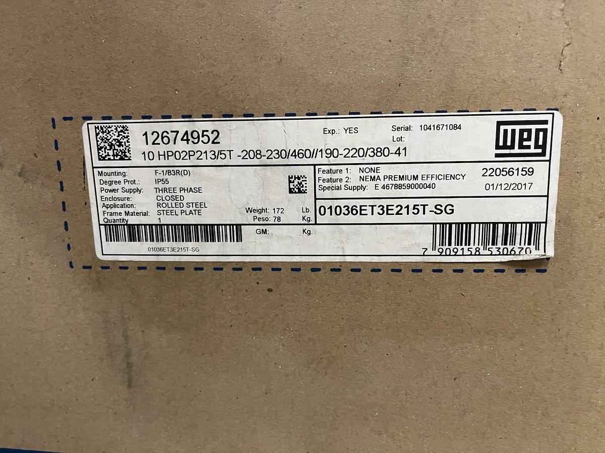 WEG,01036ET3E215T-SG,ELECTRIC MOTOR 10HP 3PH 213T 215T 3530RPM