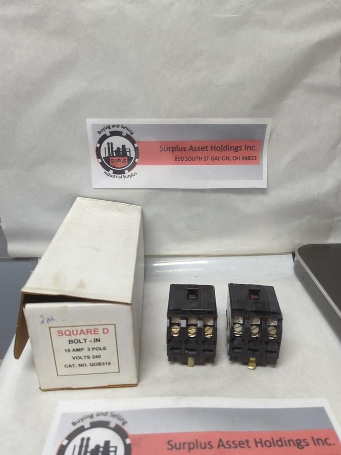 Used SQUARE D,QOB315,CIRCUIT BREAKER 3-POLE 15 AMP LOT OF 2 PRE-OWNED