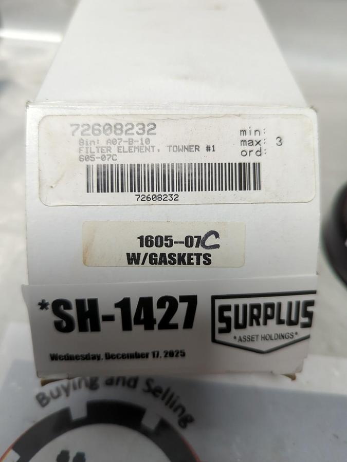 TOWNER FILTRATION,1605-07C,FILTER WITH GASKETS NOS