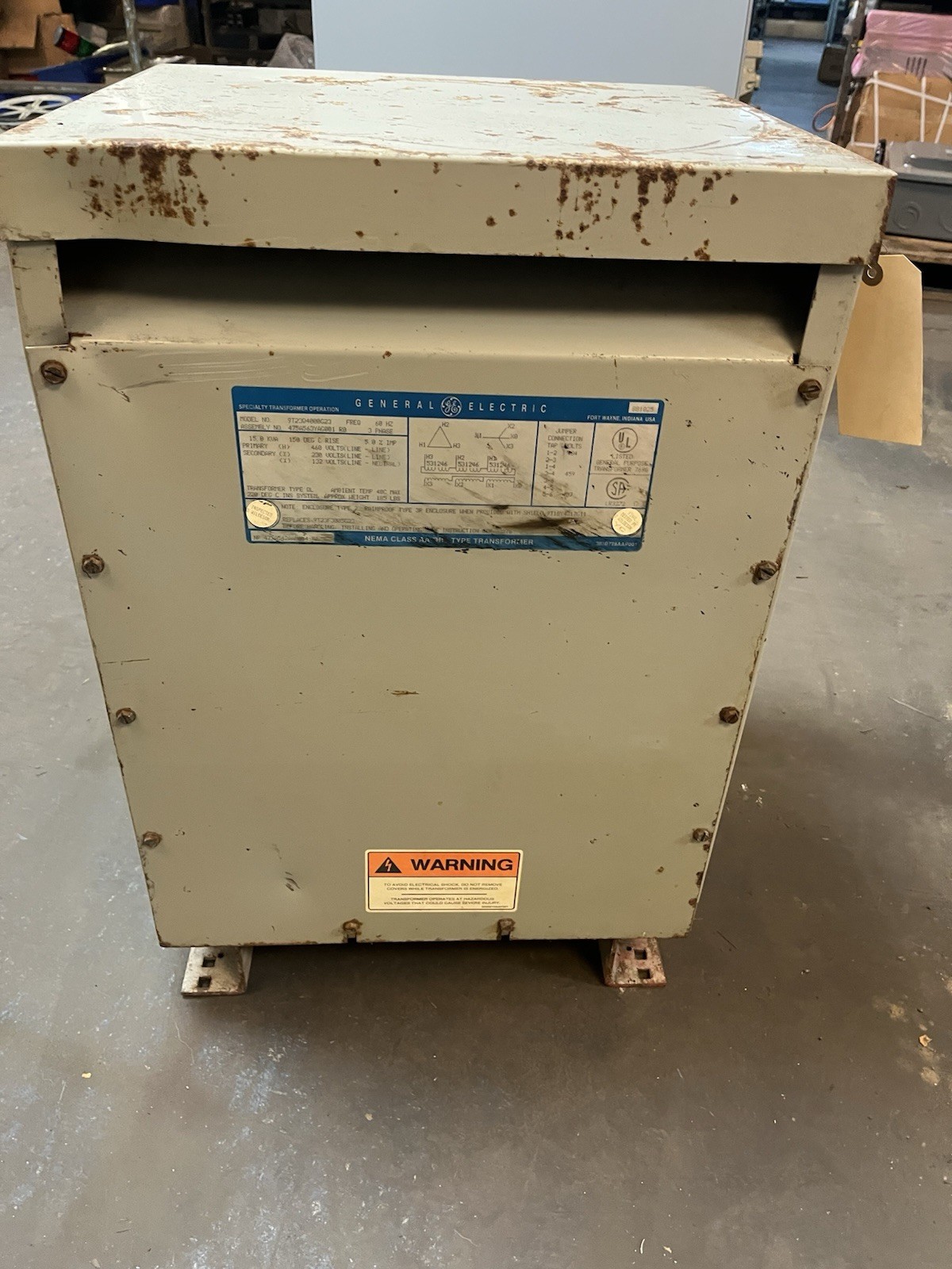Used GE,9T23Q4000G23,TRANSFORMER 15KVA HV 460 LV 230/132V 3PH