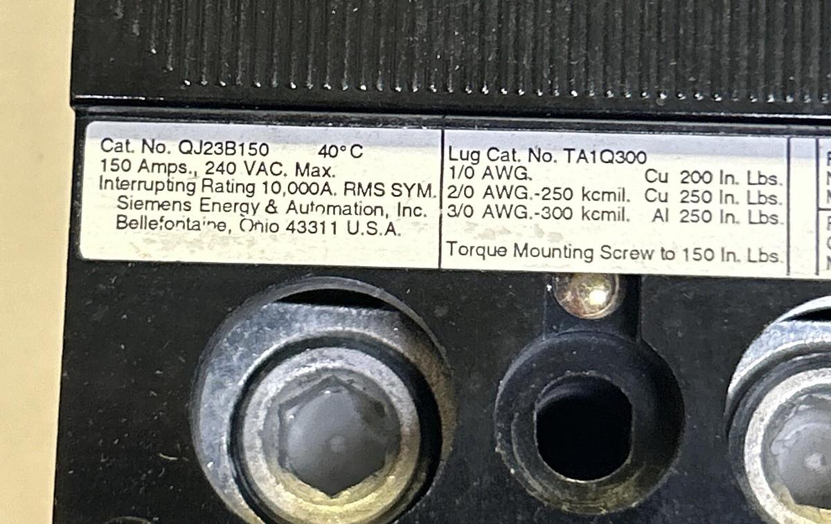 Used SIEMENS,QJ23B150,CIRCUIT BREAKER 150A 240V 3P