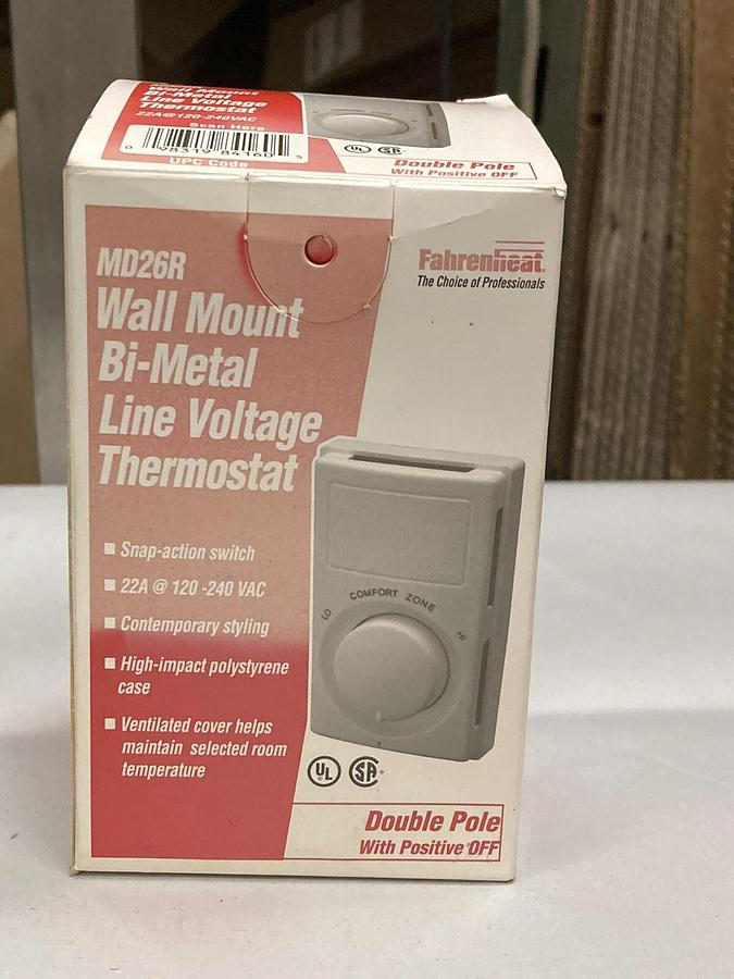 Fahrenheat,MD26R,Wall Mount Bi-Metal Line Voltage Thermostat  22A@120-240VA