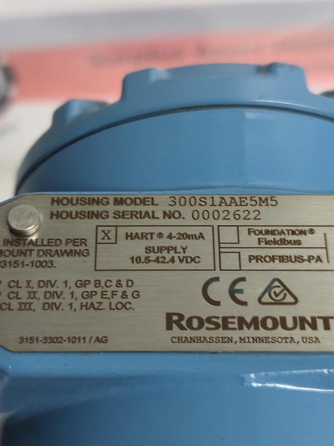 Used ROSEMOUNT,3051S1CD2A2F12A1AM5E5,PRESSURE TRANSMITTER 3626PSI 250BAR 10.5-42.4VDC