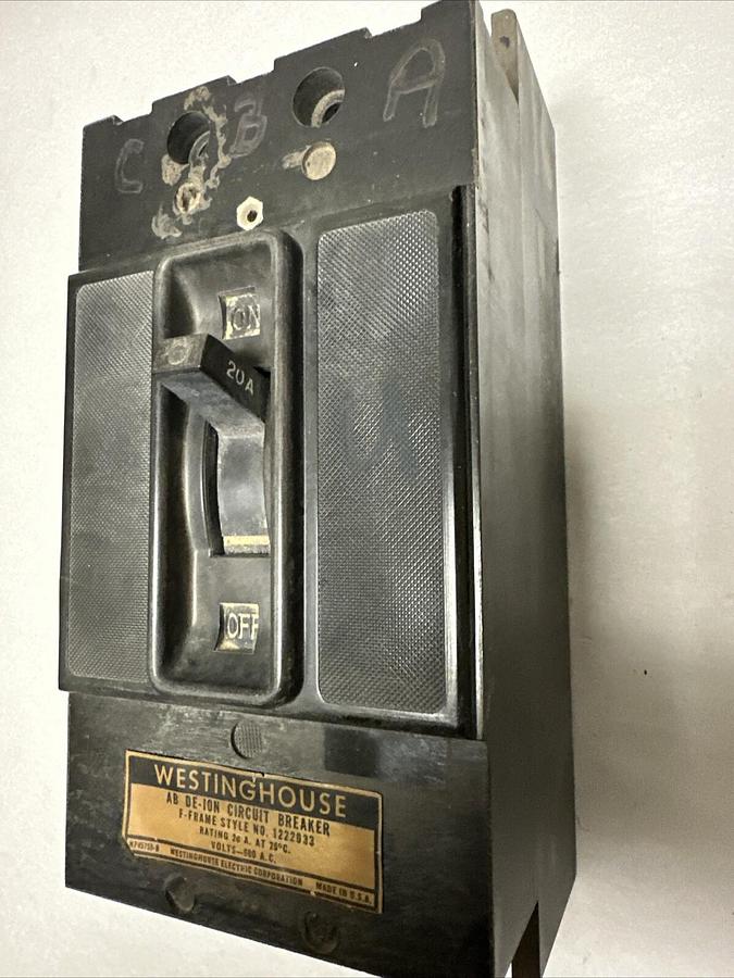 Used Westinghouse,1222033,F Frame 3 Pole 20 Amp 600 VAC Circuit Breaker