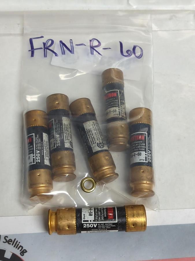 Used COOPER BUSSMANN,FRN-R-60,FUSETRON 60 AMP FUSE LOT OF 6 PRE-OWNED
