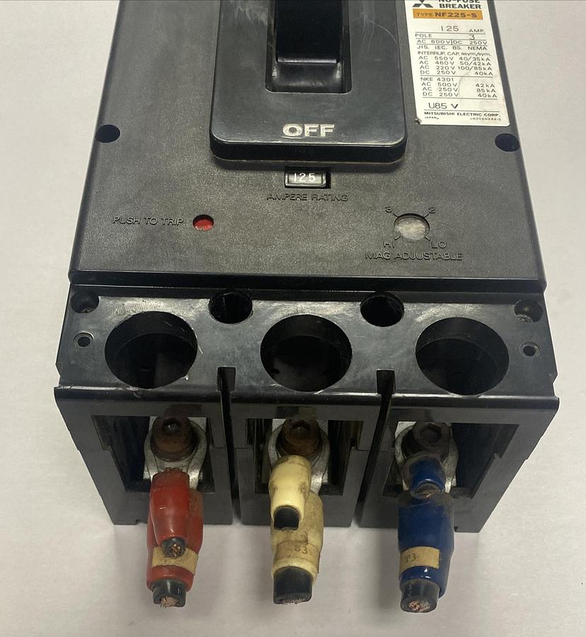 Used Mitsubishi,NF225-S,No-Fuse Circuit Breaker 125A 600V 3 Pole