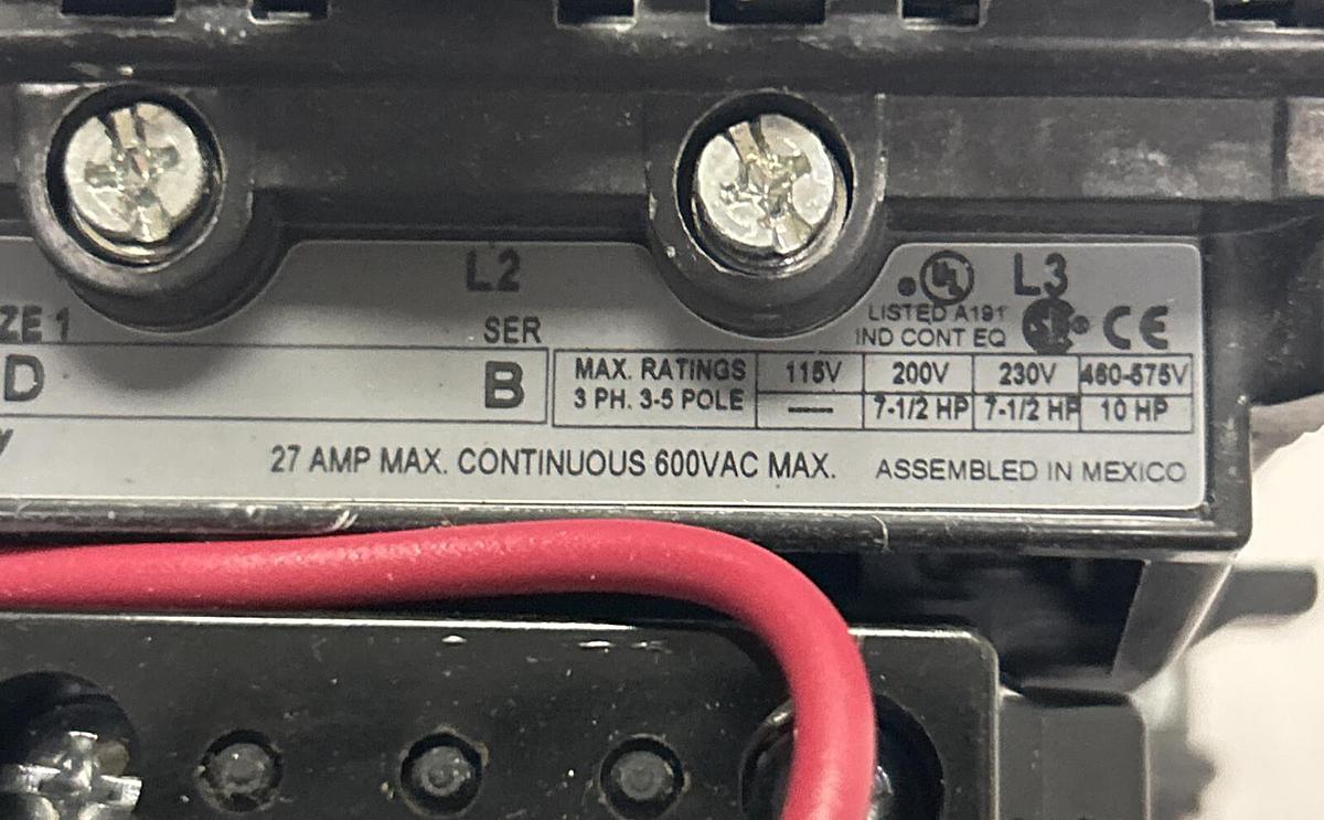 Used ALLEN BRADLEY,509-BOD,SER B NON-REVERSING STARTER SIZE 1 27A 600V