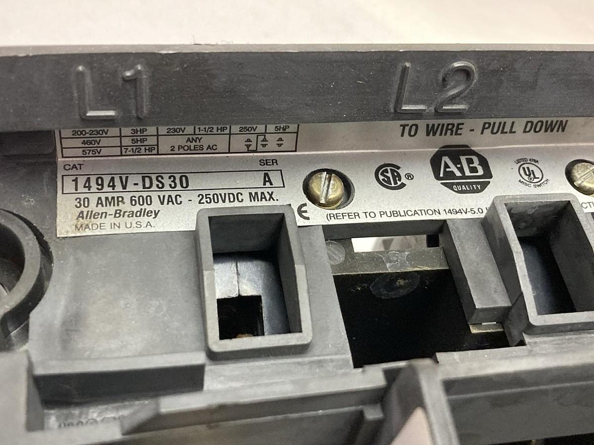 Used Allen-Bradley,1494V-DS30,Disconnect Switch Ser A 30A 600Vac 250VDC