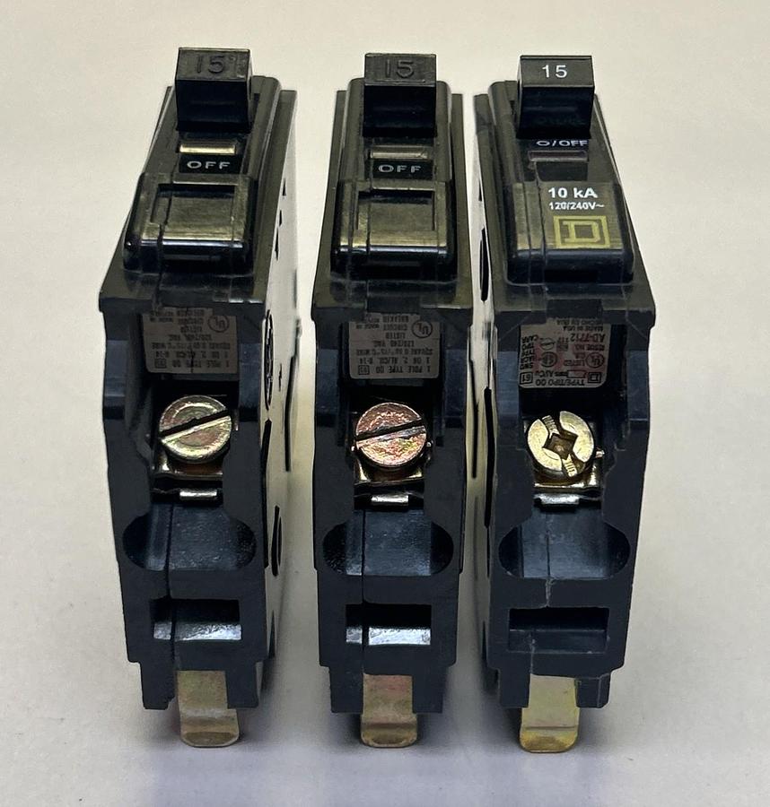 Used SQUARE D,QO115,CIRCUIT BREAKER 15A 120/240V 1P LOT OF 3