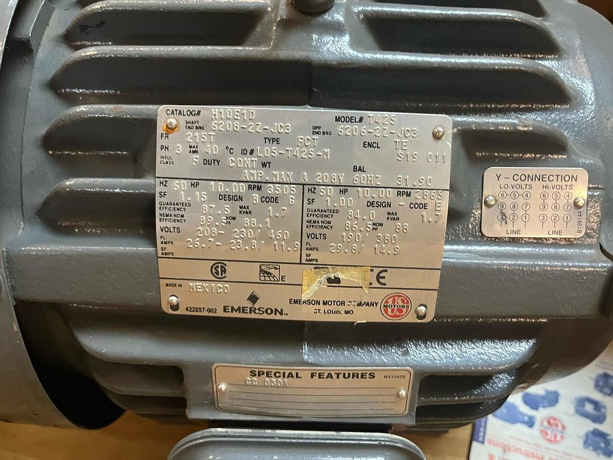 US MOTORS EMERSON,H10E1D,HOSTILE DUTY MOTOR 10HP 3505RPM 3PH 215T