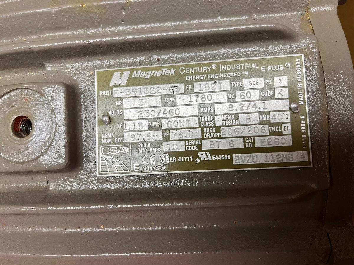 Used MAGNETEK,E260,E PLUS MOTOR 3HP 1760RPM 3PH 184T F-391322-65