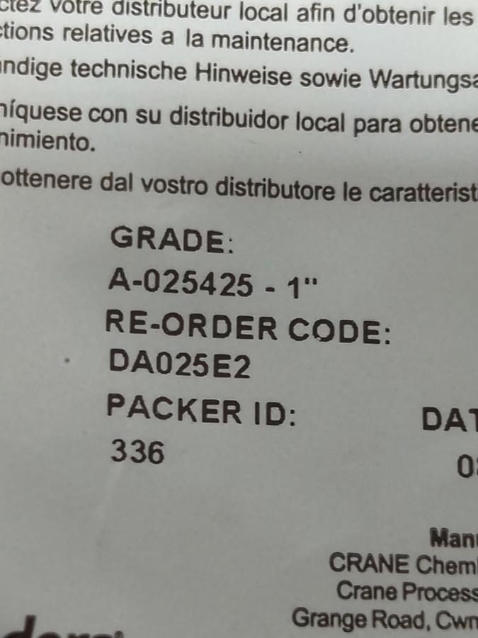 CRANE,A-025425,1 INCH REPLACENT DIAPHRAGM NOS