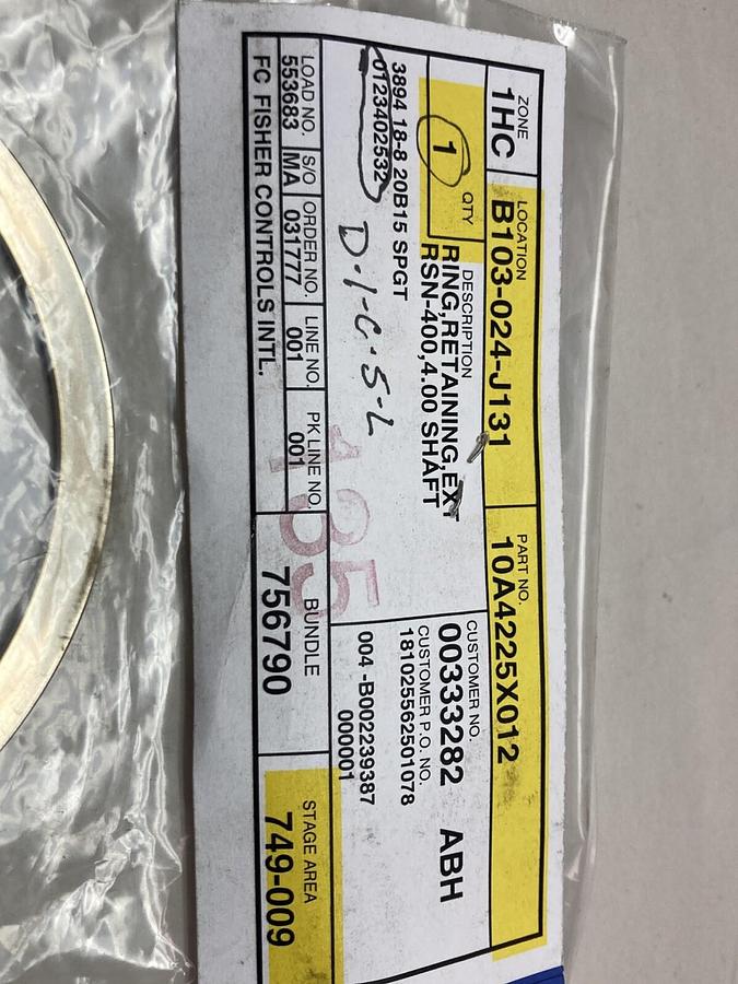 Fisher Controls,10A4225X012,Retaining Ring
