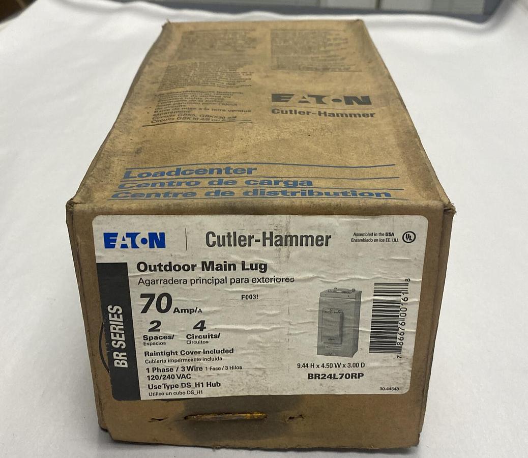Used EATON CUTLER HAMMER,BR24L70RP,OUTDOOR MAIN LUG NOS