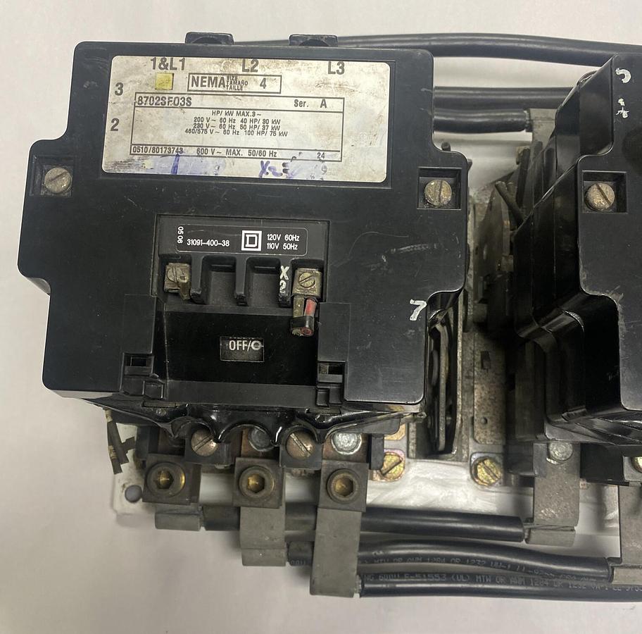 Used SQUARE D,8702SF03S1,SER A SIZE 4 REVERSING CONTACTOR 600V