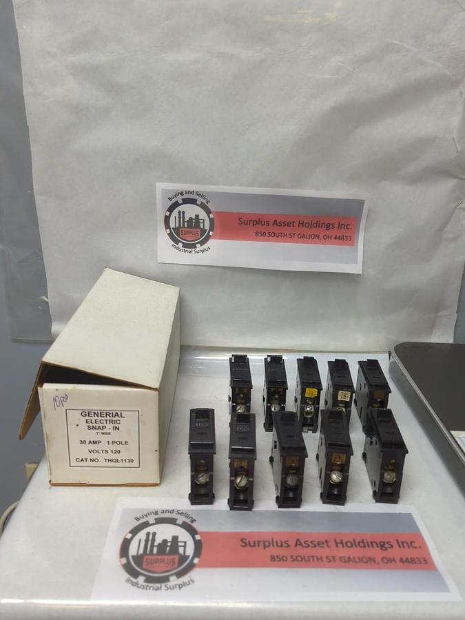 Used GENERAL ELECTRIC,THQL1130,CIRCUIT BREAKER 30 AMP 1-POLE LOT OF 10 PRE-OWNED