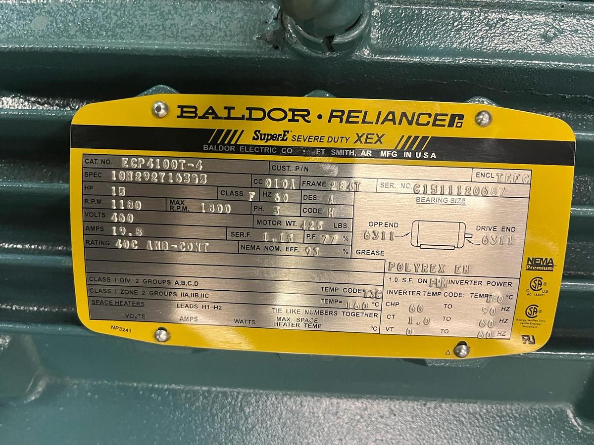 BALDOR,ECP4100T-4,SUPER E SEVERE DUTY XEX MOTOR 15HP 1180RPM 460V 3PH 284T