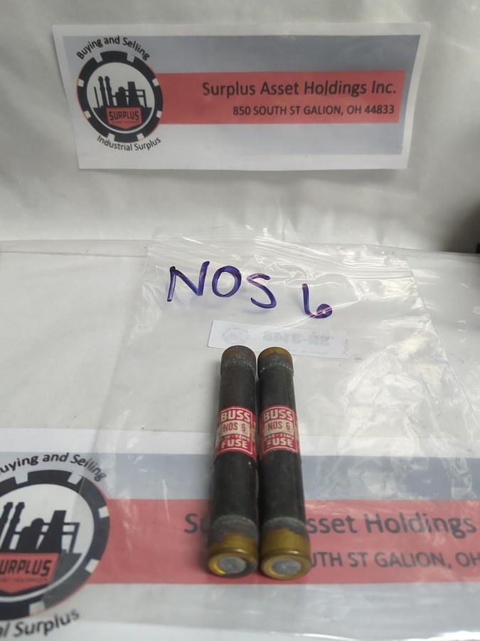 Used COOPER BUSSMANN,NOS 6,ONE-TIME 6 AMP FUSE LOT OF 2 PRE-OWNED