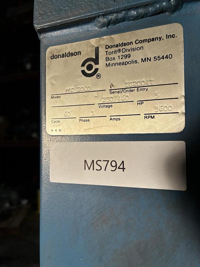 Used DONALDSON TORIT,MC-2000,DUST COLLECTOR 5HP 230/460V 3600RPM