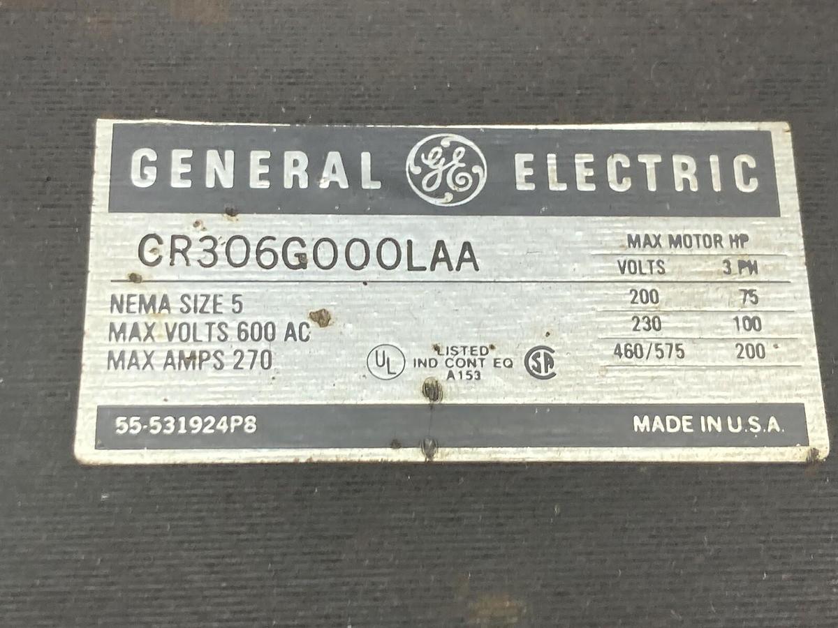 Used General Electric,CR306G000LAA,Starter Nema Size 5 600VAC 270A