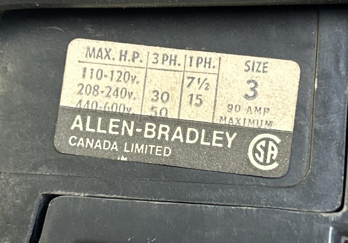 Used ALLEN BRADLEY,SIZE 3,MOTOR STARTER