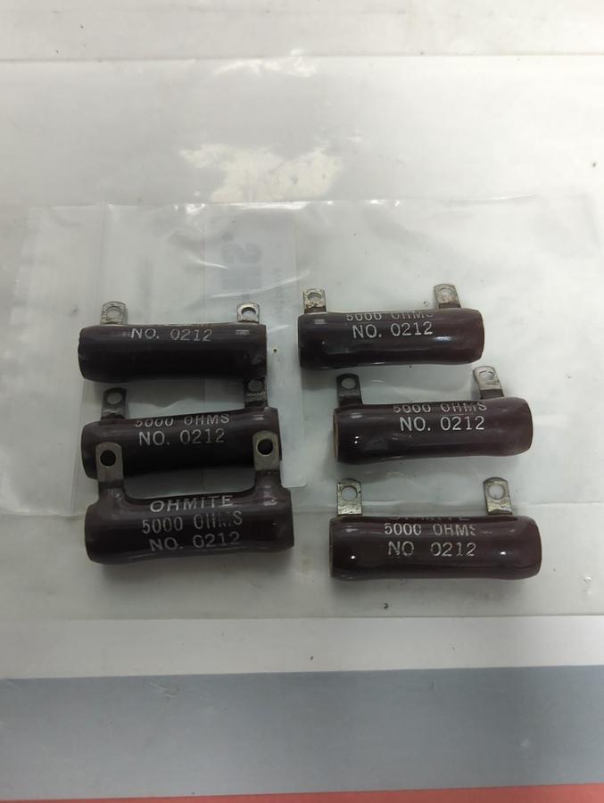 Used OHMITE,0212,RESISTOR 25 WATT 5000 OHMS LOT OF 6 PRE-OWNED