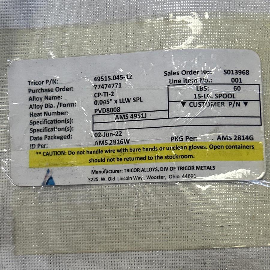 TRICOR,4951S.045-12,15LB SPOOL WELD WIRE 0.045INCH X LLW SPL NOS