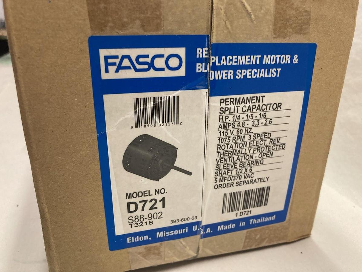 Used Fasco,D721,Replacement Motor 115V 60Hz 1075RPM Shaft 1/2x6