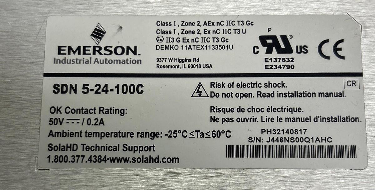 Used EMERSON SOLA HD,SDN-5-24-100C,POWER SUPPLY