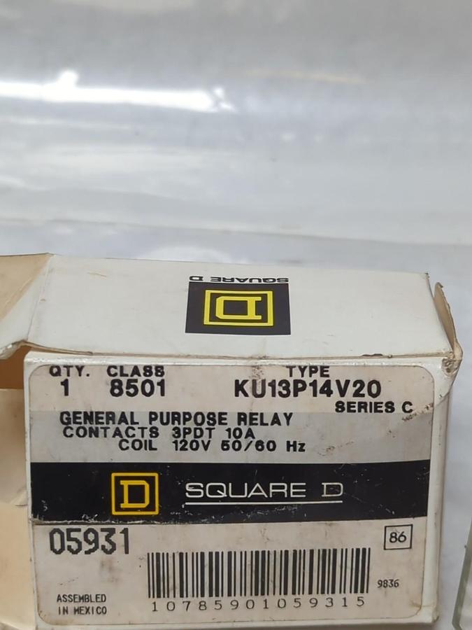 SQUARE D,8501-KU13P14V20,GENERAL PURPOSE RELAY SER C 120V 50/60HZ 10A NOS
